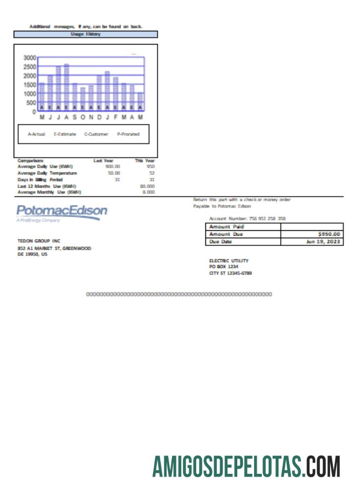 Projeto de lei comercial de serviços públicos Potomac Edison, página 2, SCR amostra